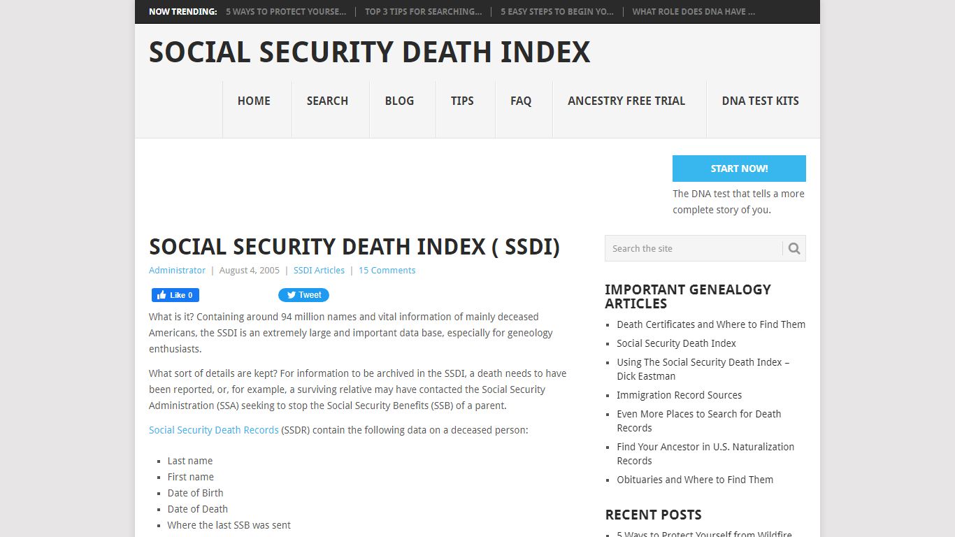 Social Security Death Index ( SSDI)